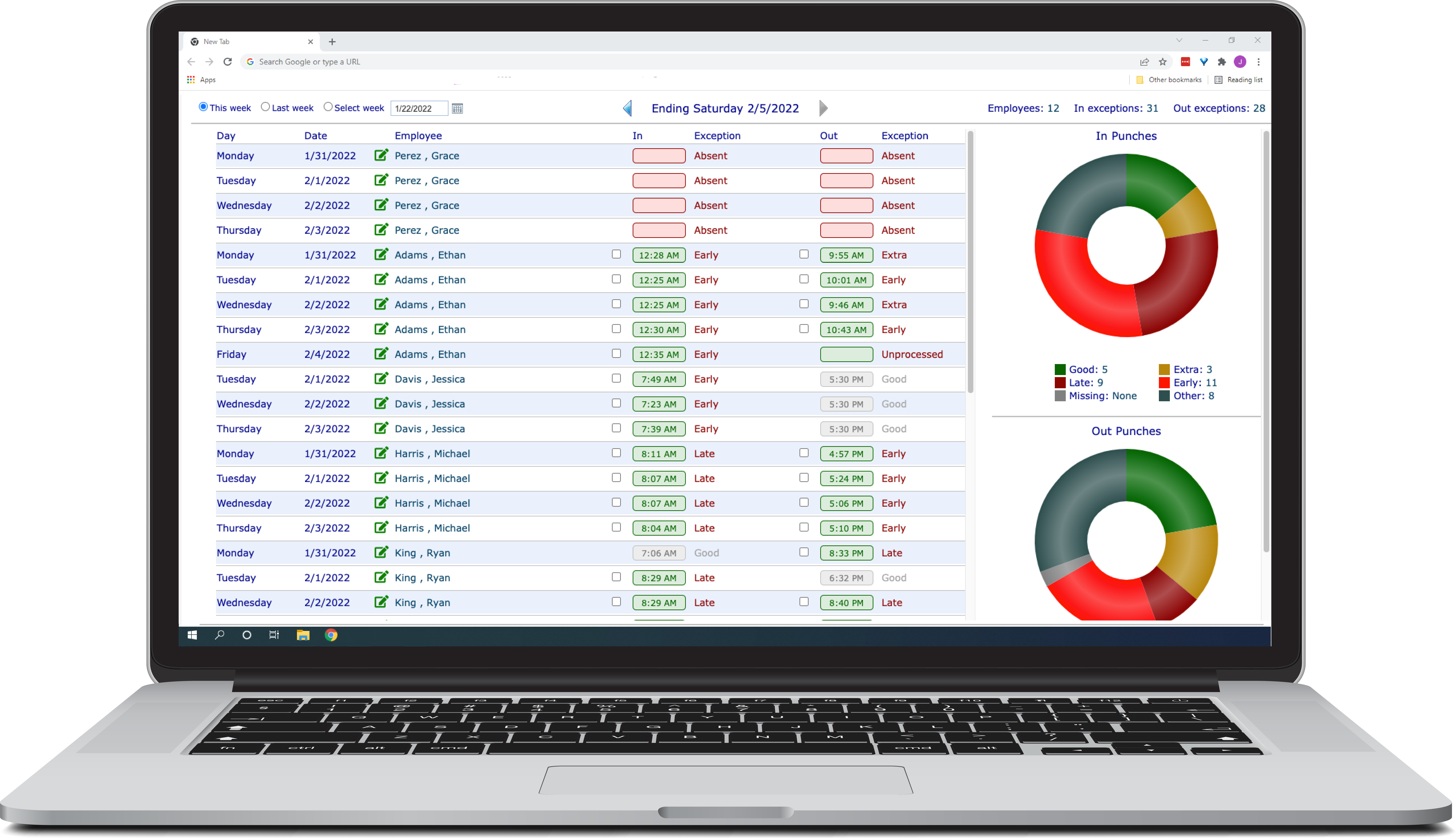 screenshot of Journyx Time and Attendance